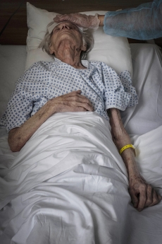 MULHOUSE, FRANCE- 3 APRIL 2020: At Saint Jean de Dieu clinic, patients with Covid are being taken care of by Benedicte and Anaelle who are very gentle and patient with their old pensionners.  (Picture by Veronique de Viguerie/Getty Images)