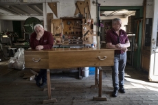MULHOUSE, FRANCE- 5 APRIL 2020: In the Lantz, workshop in Pfasttat, the team is getting the coffins ready for the afternoon. In coronavirus time, the team is working 10 to 12 hours per day without a break.  Bouli and Didier. They have 6 to 10 deaths to deal with per day, when they had 1 before...(Picture by Veronique de Viguerie/Getty Images)