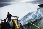 SWEET BAY, NEWFOUNDLAND-JUNE, 2014: The barge is attached to the new iceberg found by Ed Kean is attached to the barge. (Picture by Veronique de Viguerie/Reportage by Getty Images)