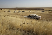 MOSUL, IRAQ- JULY, 2017: At the checkpoint between Kurdistan and Iraq, abandoned cars in a field...(Picture by Veronique de Viguerie/Reportage by Getty Images)