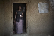 CHIBOK, NIGERIA-JUNE, 2014:  Roufkatou is holding in front of her daughter's bedroom, Saratou who was kidnapped on the 14th of April. (Picture by Veronique de Viguerie/Reportage by Getty Images).