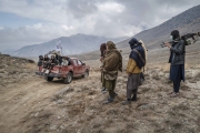 Nangahar, Afghanistan-Dec, 2019: Taliban fighters under Mollah Tarek commands are moving in a convoy to their General Quarter an abnadoned village in the middle of the mountains. (Picture by Veronique de Viguerie/Getty Reportage)