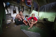 SITTWE, MYANMAR- JUNE, 2015: Da paing camp where 3000 people are living. Fatima (38), Norosala (45) have 3 children. The eldest daughter (13) was taken by a broker 6 months ago. Since then , they have no news, they don't even know if she is still alive. She was seen by neighbourgs speaking with a woman who took her. (Picture by Veronique de Viguerie/Reportage by getty Images).