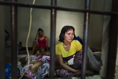 MANILA, PHILIPPINES - OCT, 2016: Serila (45) mother-of-four is in this cell since one month. Her husband is a baranguay and ashamed of her, does not visit neither allow their children to come and visit her. Overcrowded cell in a Police station in Quezon City. (Picture by Veronique de Viguerie/ Reportage by Getty Images).