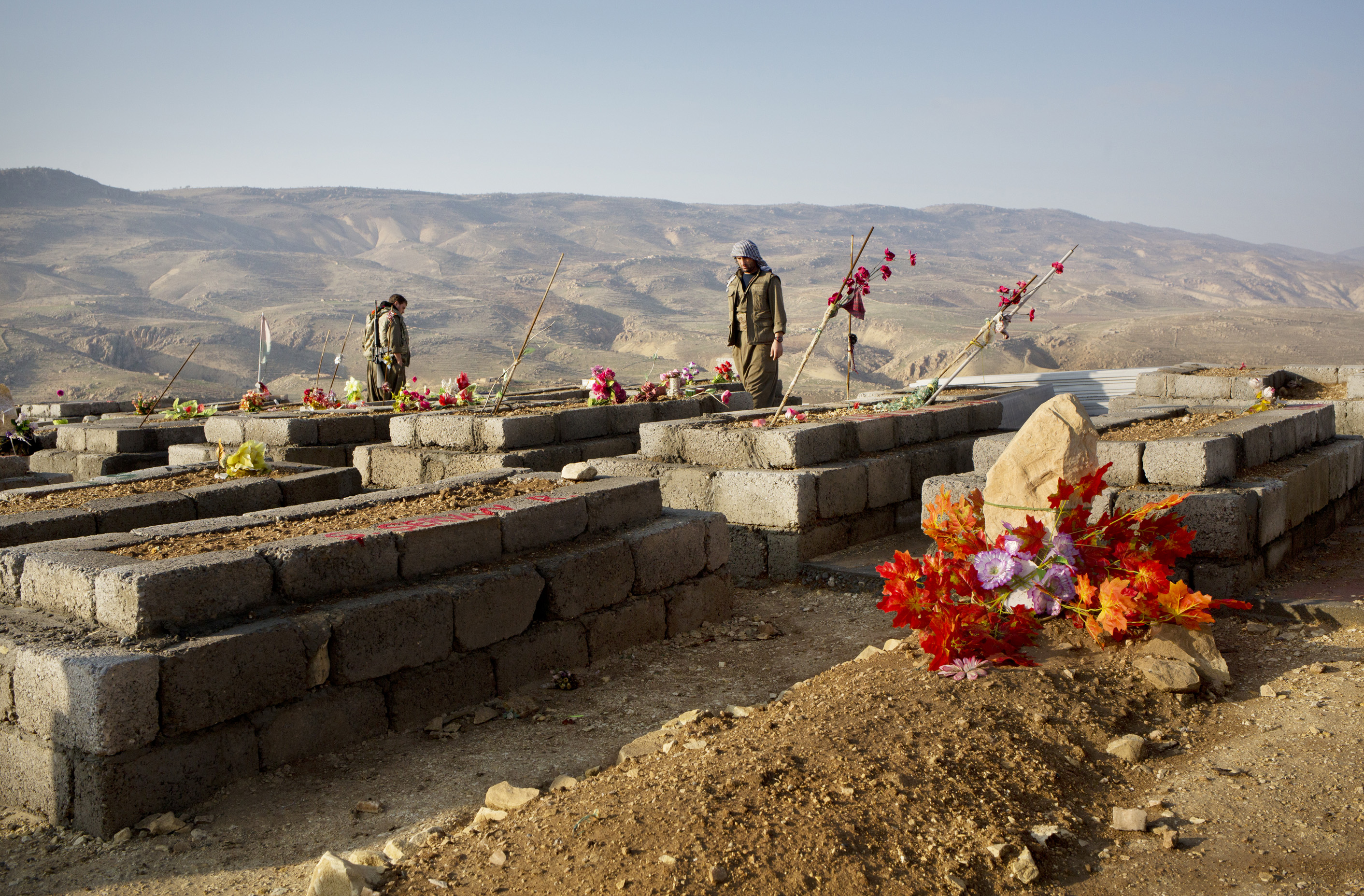 SINJAR, KURDISTAN, IRAQ- FEBRUARY, 2016: Berivan, jeune combattante Yezidie est tombÃ©e au combat le 2 fÃ©vrier 2016. Elle est entÃ©rrÃ©e avec les autres martyrs du YBS et du PKK dans un cimetierre sur le mont Sinjar .(picture by Veronique de Viguerie/ Reportage by Getty Images )